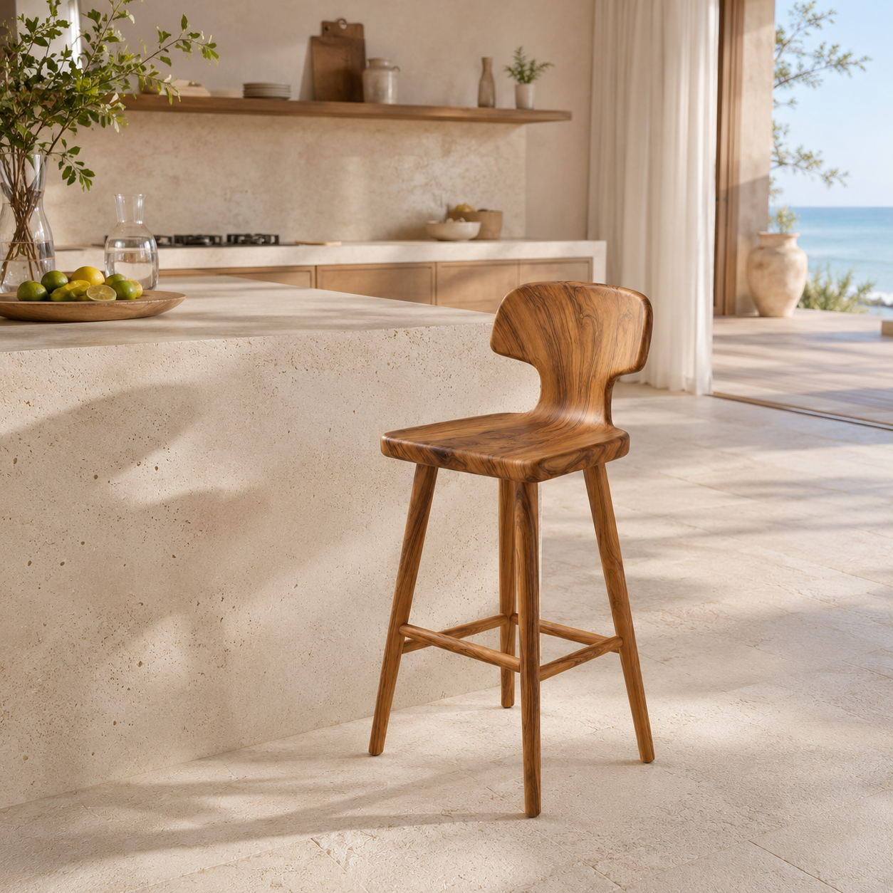 Wood Bar Stool – Solid Wood Counter Chair for Kitchen Island Decor