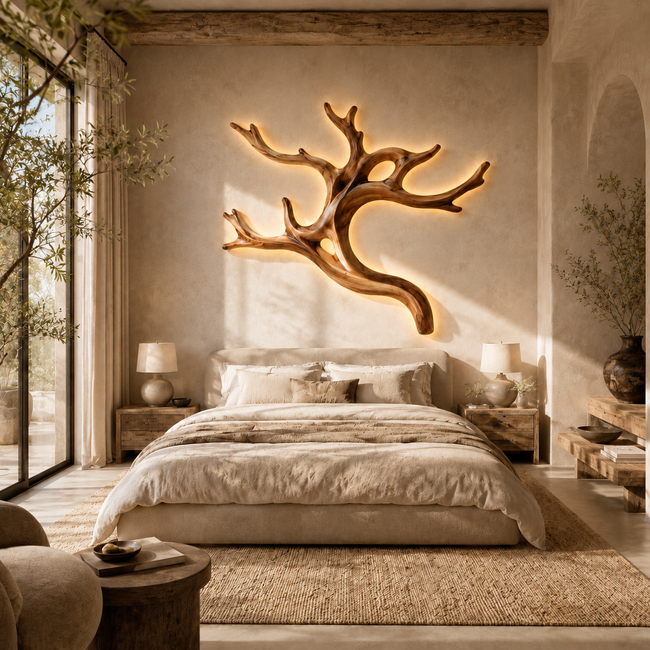 Tree Branch Wood Wall Art – Solid Wood Backlit Wall Decor for Bedroom Decor Main Image