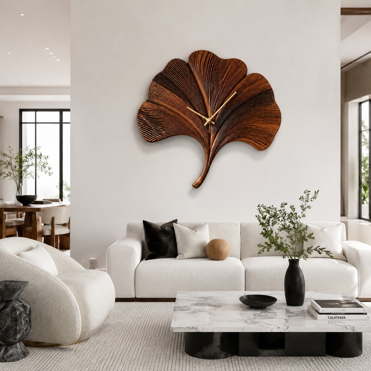 Ginkgo Leaf Wood Wall Clock – Solid Wood Decorative Clock for Living Room Decor