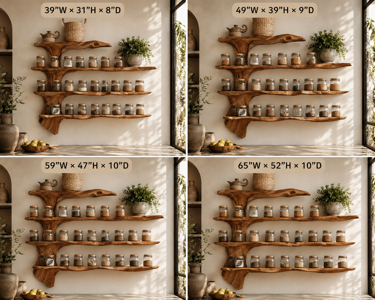 Wall-Mounted Spice Rack – Solid Wood Kitchen Organizer Shelf