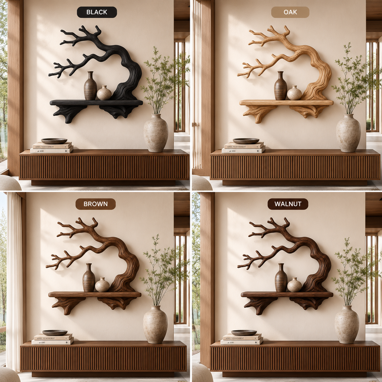 Branch Wood Wall Shelf – Solid Wood Floating Display Shelf with Natural Tree Branch Design