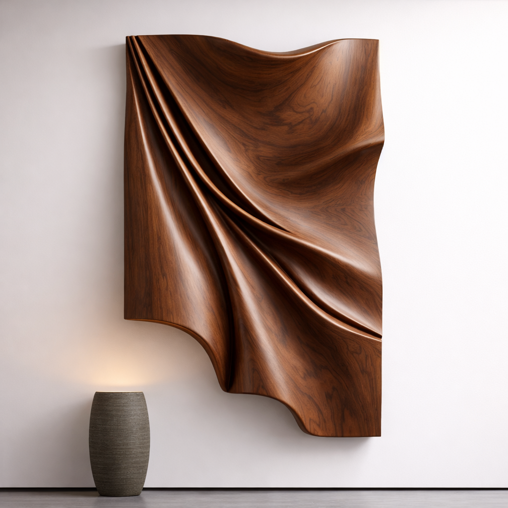 Hand-Carved Draped Wood Wall Art – Organic Modern Sculpture Panel