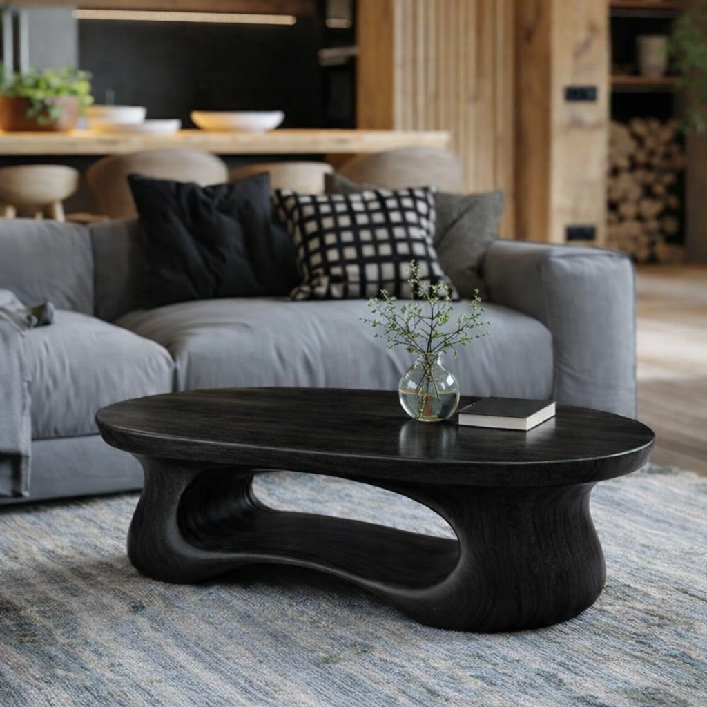 Handcrafted Solid Wood Coffee Table – Sculptural Curved Design