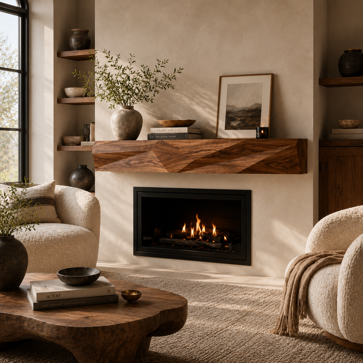 Wood Fireplace Mantel – Solid Wood Floating Shelf for Living Room Decor