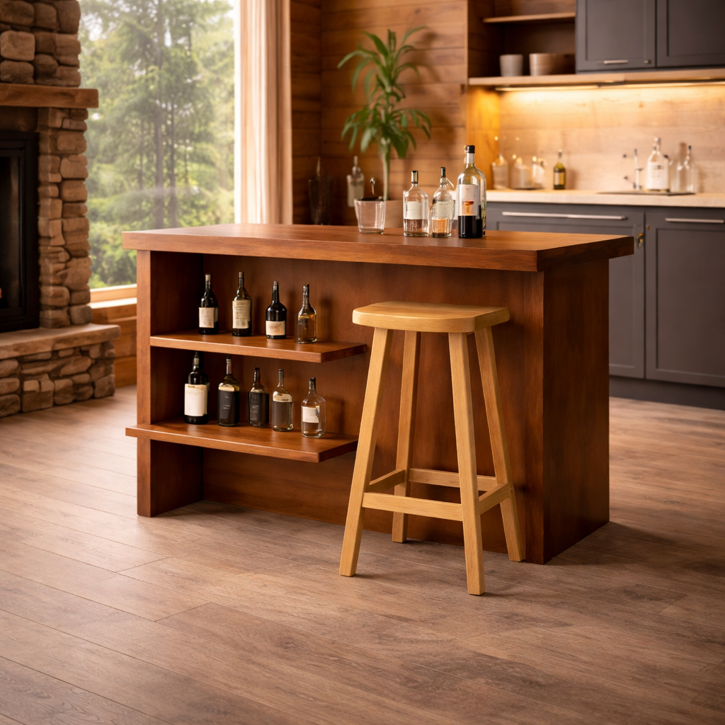 Kitchen Island – Solid Wood Island with Storage, Seating and Wine Rack