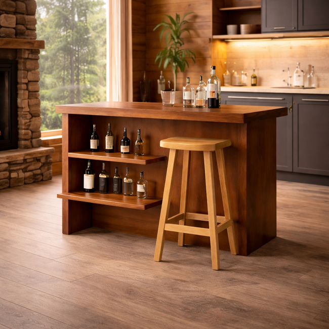 Solid Wood Kitchen Island with Storage and Seating – Modern Farmhouse Kitchen Island Table with Wine Rack Main Image