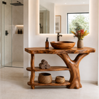 Live Edge Wood Bathroom Vanity – Solid Wood Sink Console with Storage Shelf for Bathroom Decor