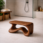 Sculptural Wooden Shower Bench - Modern Minimalist Bathroom Stool