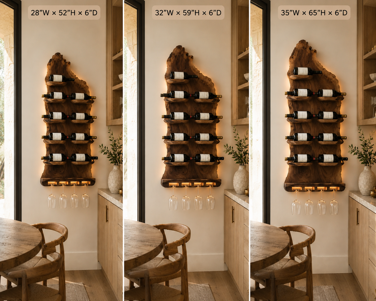 Wall-Mounted Wine Rack – Solid Wood Bottle Holder with Glass Storage