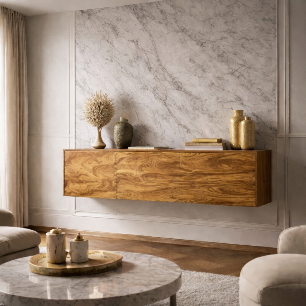 Modern Floating Wooden TV Console – Wall Mounted Media Cabinet