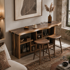Live Edge Wood Bar Table Set – Solid Wood Home Bar Counter with Stools for Living Room Decor
