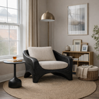 Curved Solid Wood Lounge Chair with Cushion – Organic Modern Accent Chair