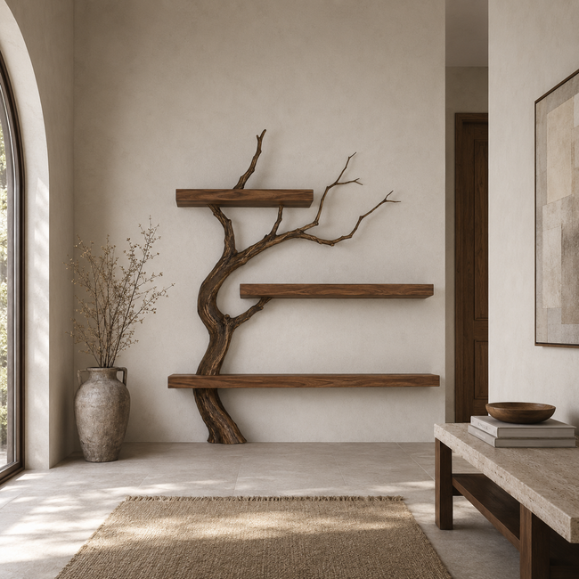 Tree Branch Wood Bookshelf – Solid Wood Wall Shelf with Natural Branch Design Hover Image