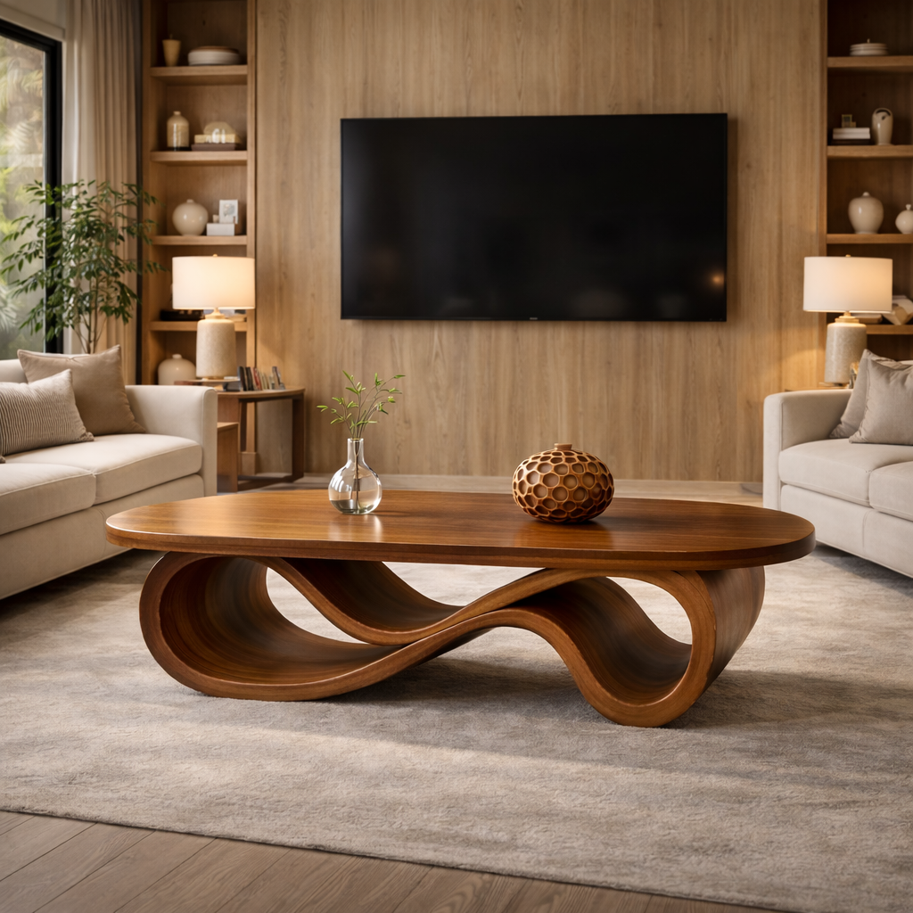 Infinity Loop Coffee Table – Sculptural Solid Wood Table for Luxury Living Room