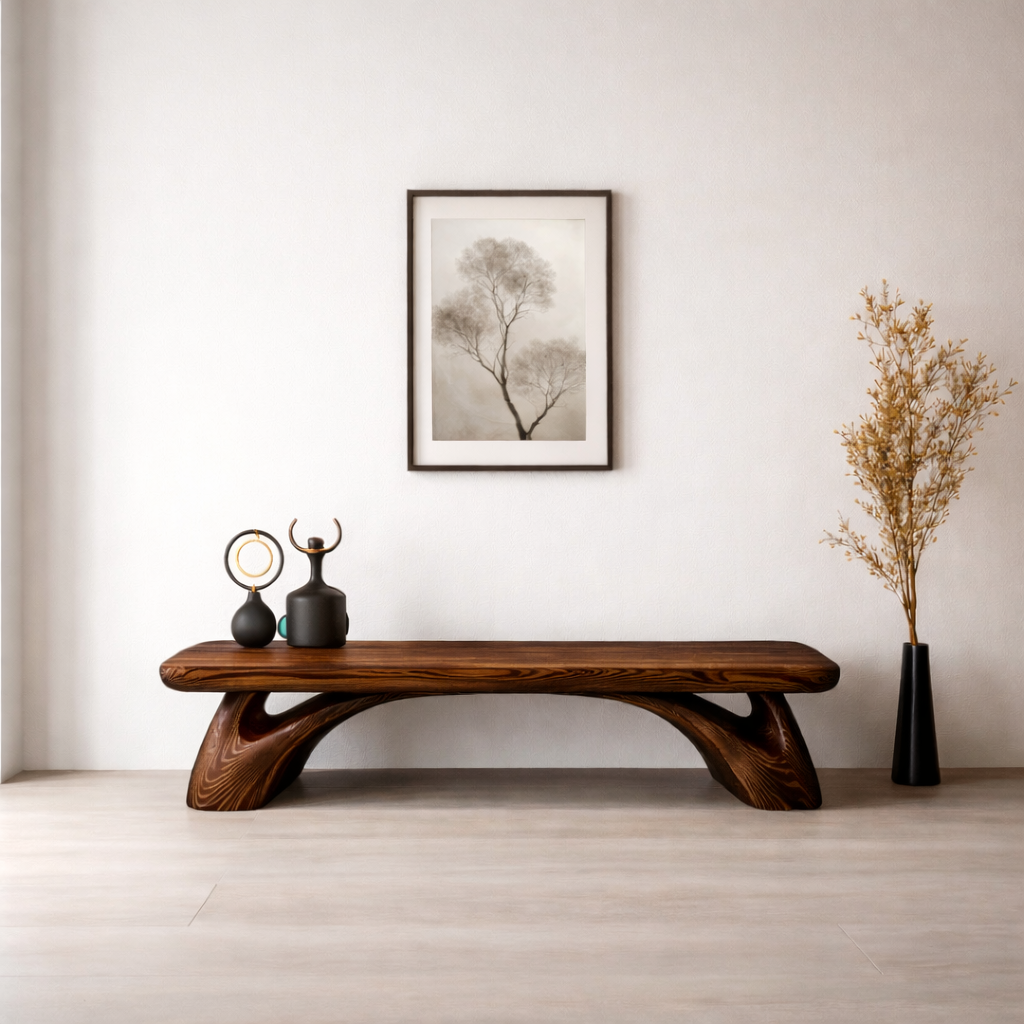 Handcrafted Solid Wood Sculptural Bench – Organic Modern Design