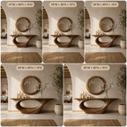 Sculptural Console Table – Solid Wood Entryway Table with Round Mirror