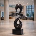 Abstract Wooden Sculpture – Modern Pedestal Art for Interior and Lobby Decor