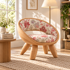 Floral Upholstered Curved Wood Accent Chair