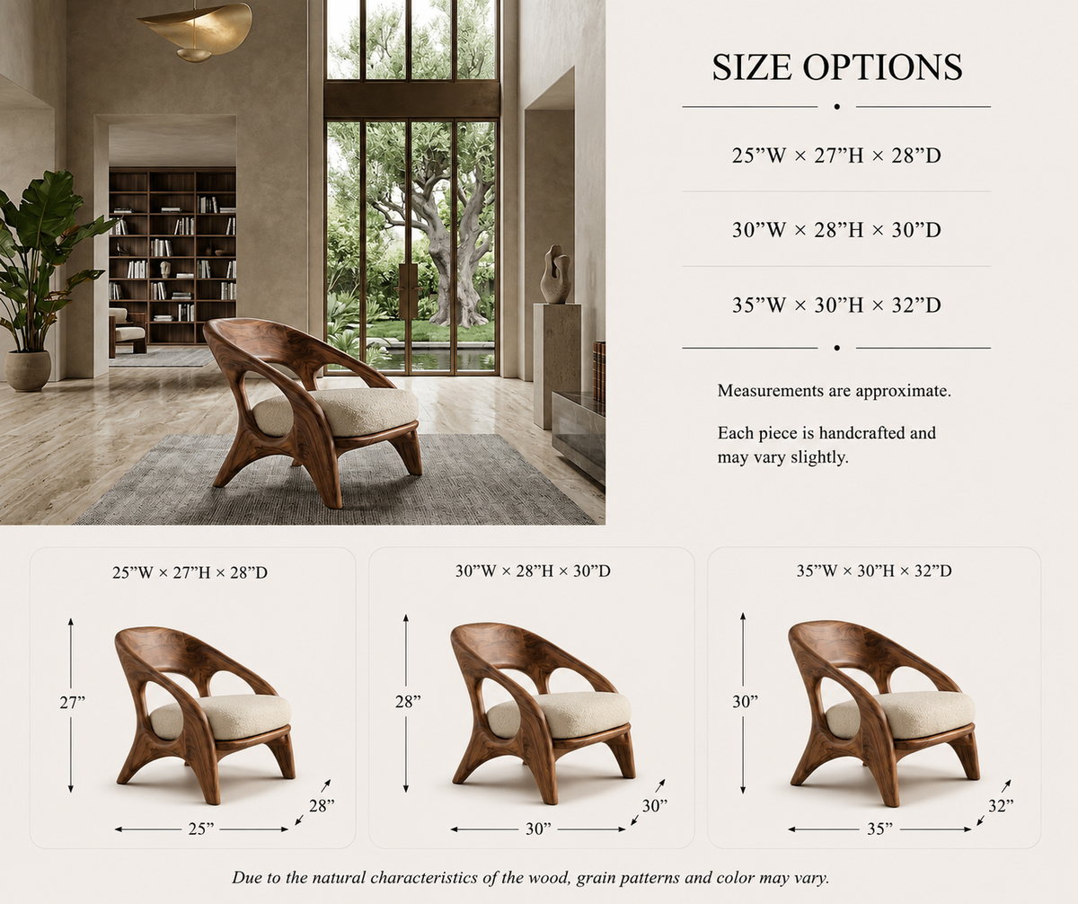 Sculptural Lounge Chair – Solid Wood Accent Chair for Living Room