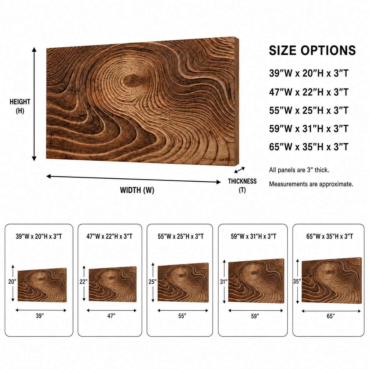 Tree Ring Wood Wall Art – Solid Wood Carved Wall Decor for Living Room Decor