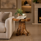 Tree Stump Nightstand – Solid Wood Bedside Table for Bedroom