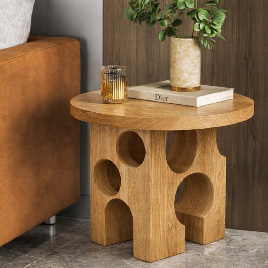 Handcrafted Solid Wood Sculptural Side Table – Modern Geometric Accent