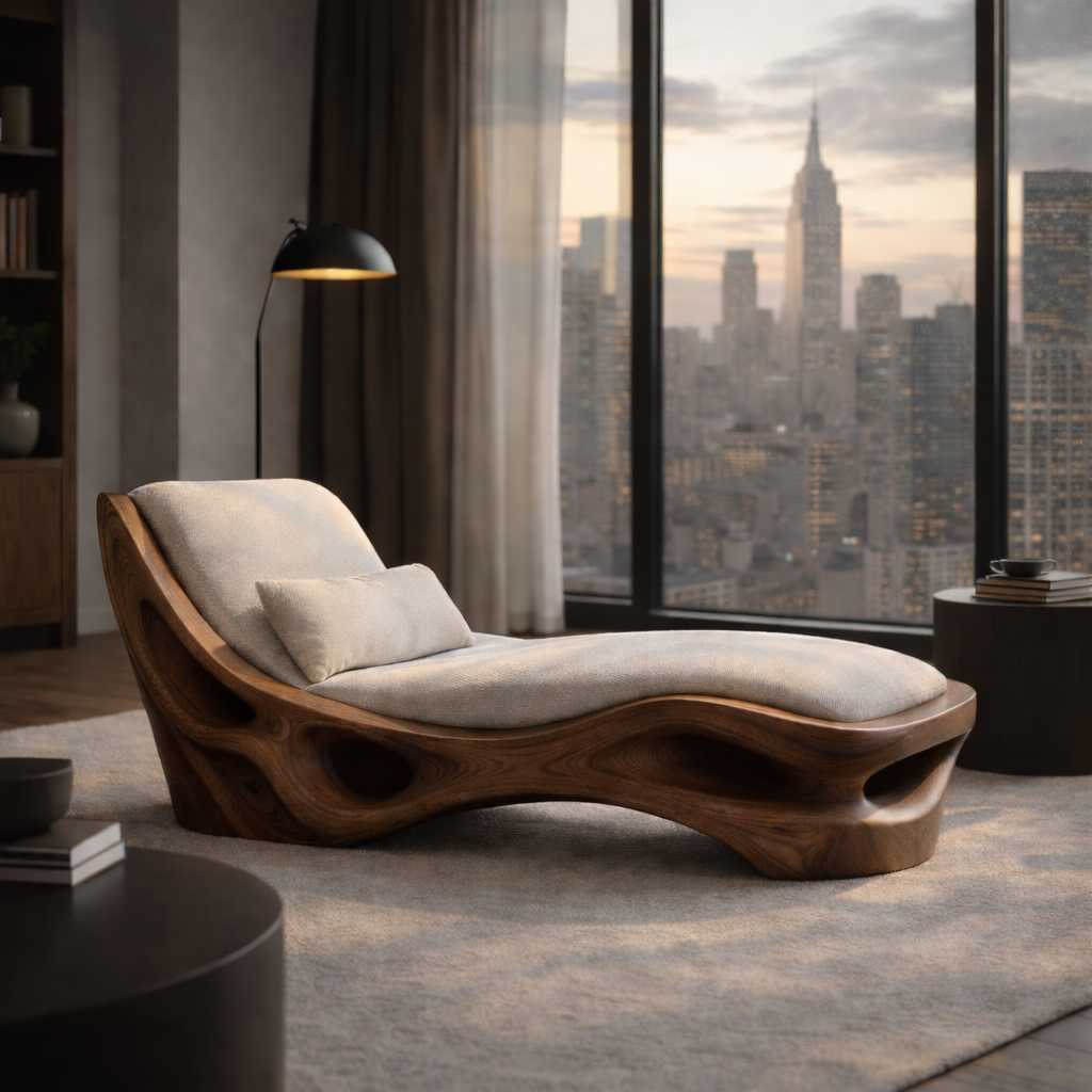 Organic Chaise Lounge – Sculptural Solid Wood Chair for Luxury Living Room
