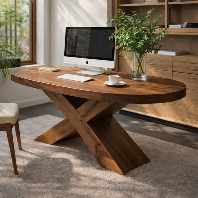 X-Base Dining Table – Solid Wood Table for Kitchen and Dining Room Hover Image