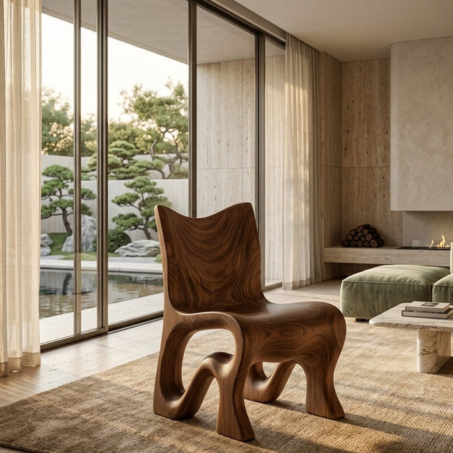Sculptural Accent Chair – Solid Wood Lounge Chair for Modern Living Room Main Image