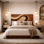 Modern Solid Wood Bed with Wave Headboard – Sculptural Design
