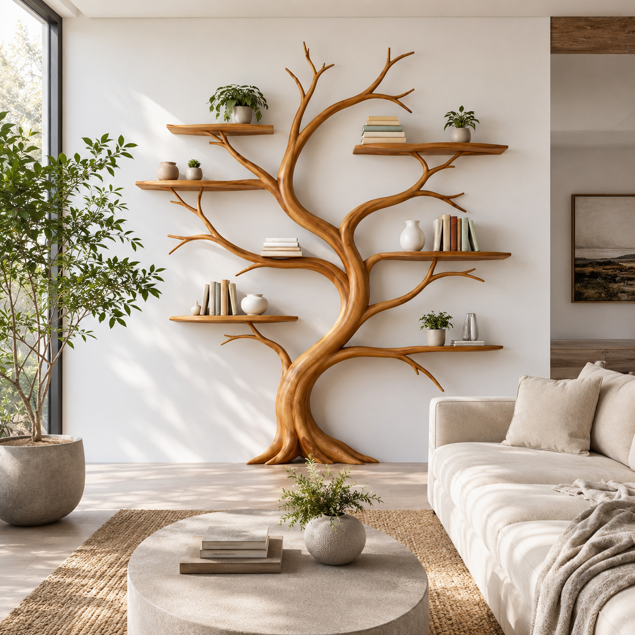 Tree Wall Shelf – Solid Wood Sculptural Shelf for Living Room Decor