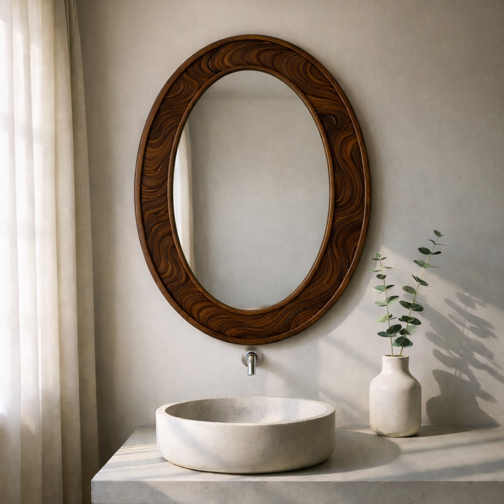 Solid Wood Wall Mirror – Modern Natural Bathroom Mirror Design