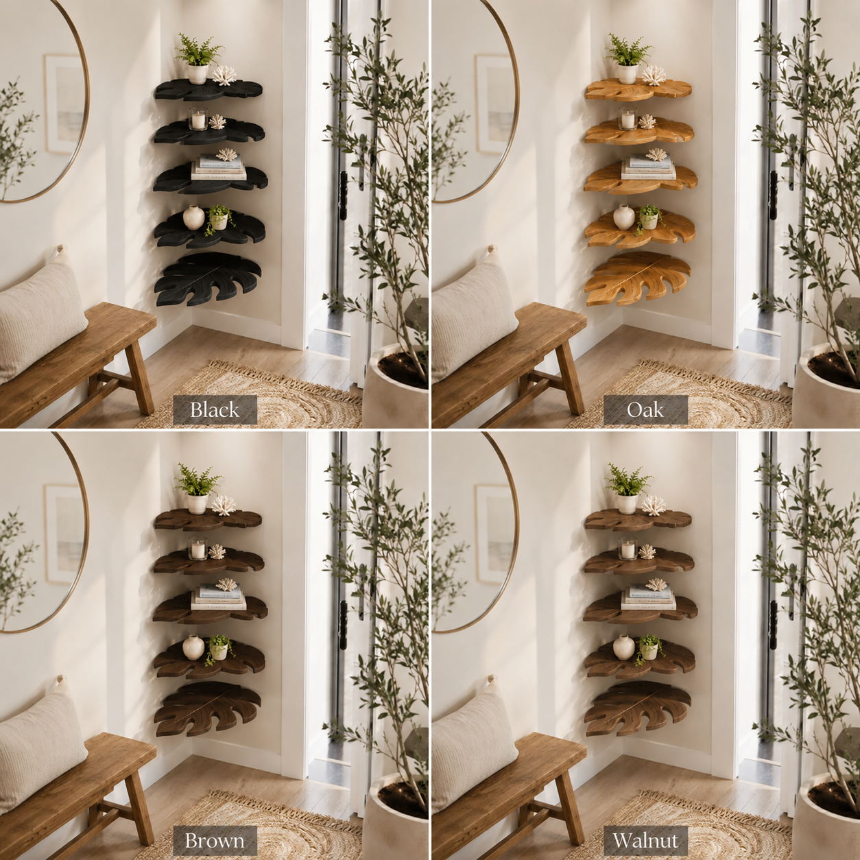 Corner Wood Wall Shelf – Solid Wood Floating Display Shelf for Living Room Decor
