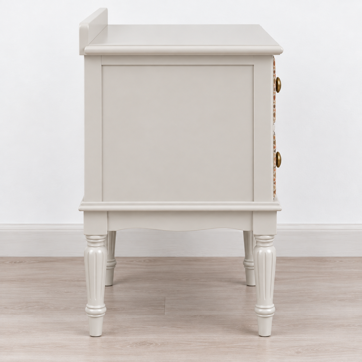 Patterned Drawer Nightstand with Turned Legs