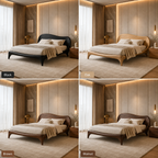 Curved Bed Frame – Solid Wood Platform Bed for Modern Bedroom