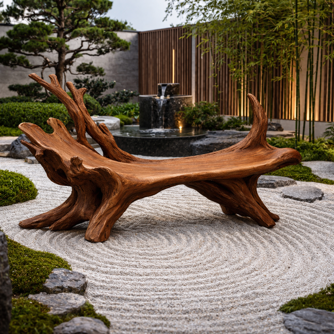 Tree Root Outdoor Bench – Solid Wood Rustic Bench for Patio and Garden Decor Main Image