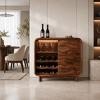 Solid Wood Wine Cabinet – Rounded Wood Bar Storage Cabinet with Wine Rack for Living Room Decor