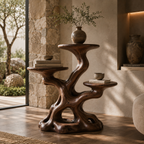 Sculptural Wooden Plant Stand – Solid Wood Display Table for Living Room and Modern Home Decor
