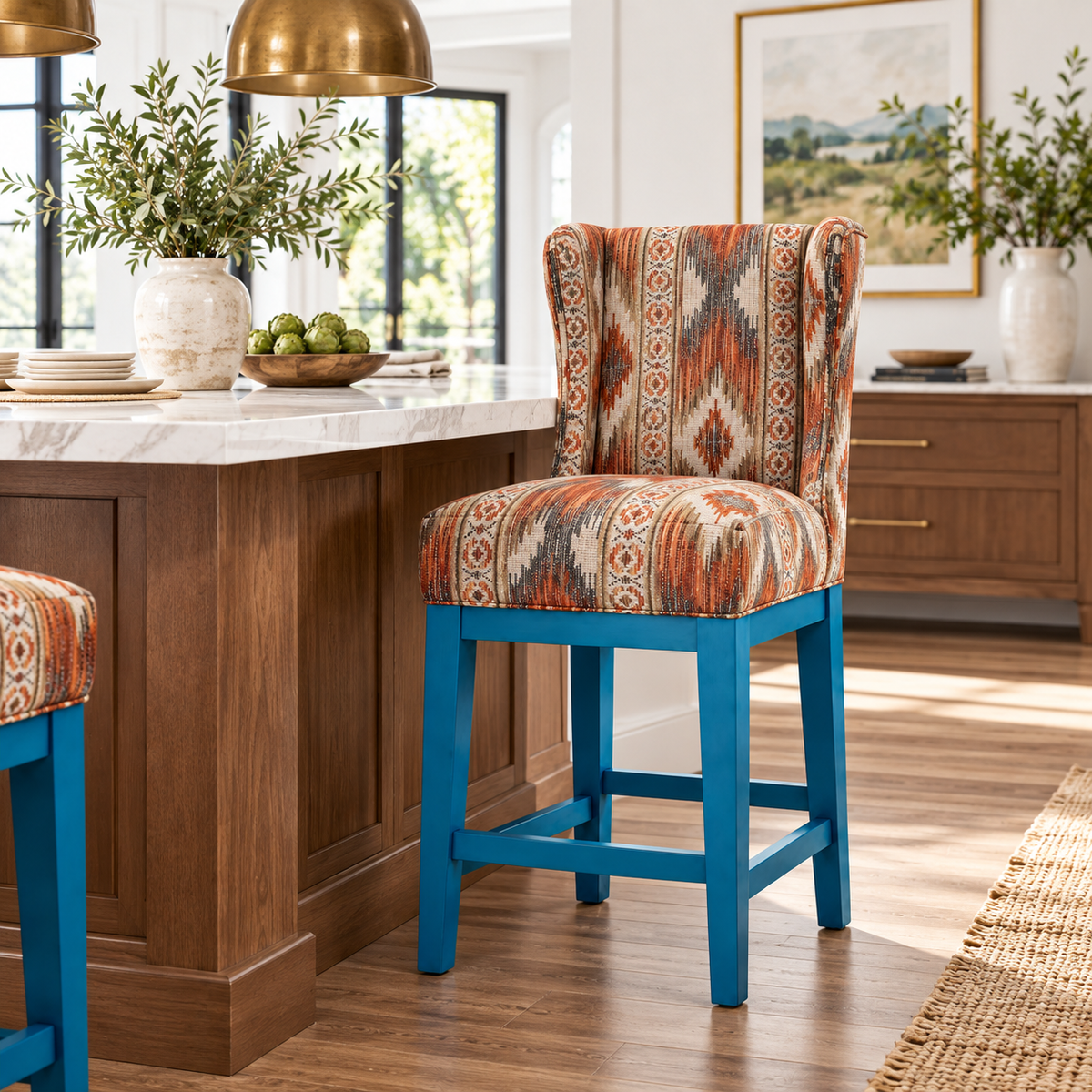 Patterned Upholstered Counter & Bar Stool