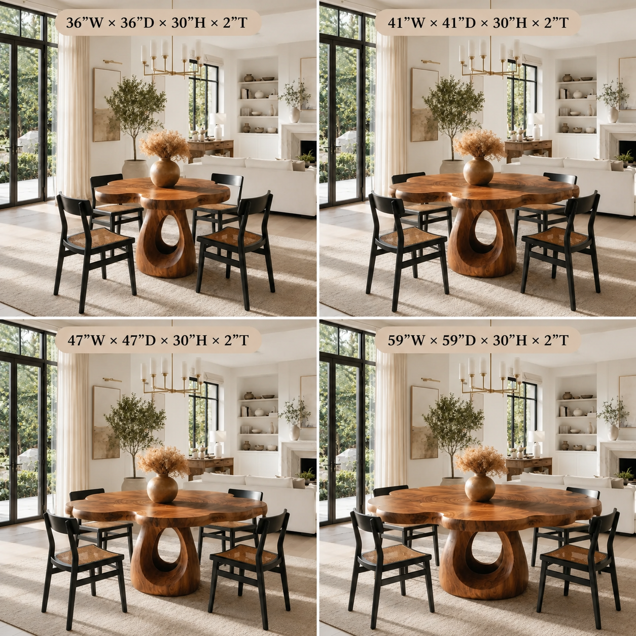 Sculptural Dining Table – Solid Wood Round Table for Dining Room