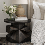 Handcrafted Solid Wood Geometric Side Table – Sculptural Pedestal Accent