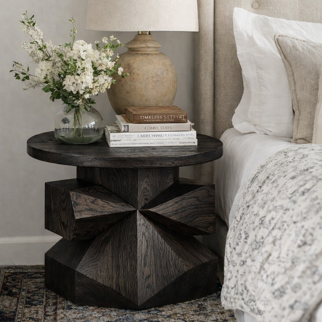 Handcrafted Solid Wood Geometric Side Table – Sculptural Pedestal Accent Main Image