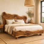 Live Edge Bed Frame – Solid Wood Bed with Sculptural Headboard