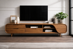 Solid Wood Curved Media Console – Low Profile TV Stand