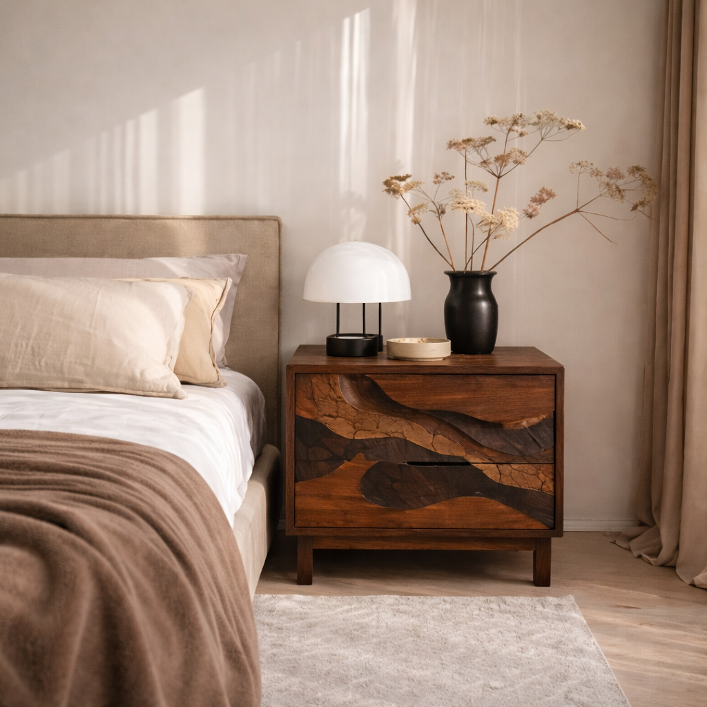 Artisan Solid Wood Bedside Table – Sculptural Nightstand for Modern Bedroom