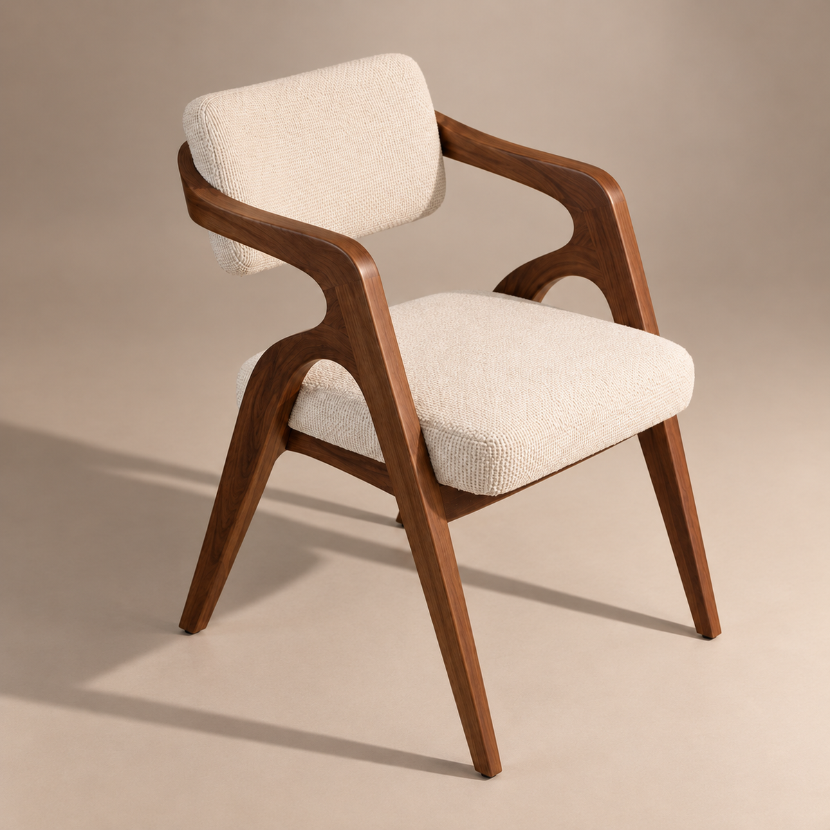 Sculptural Walnut Wood Upholstered Armchair