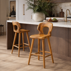 Sculptural Wood Bar Stool – Solid Wood Counter Chair for Kitchen Island Decor