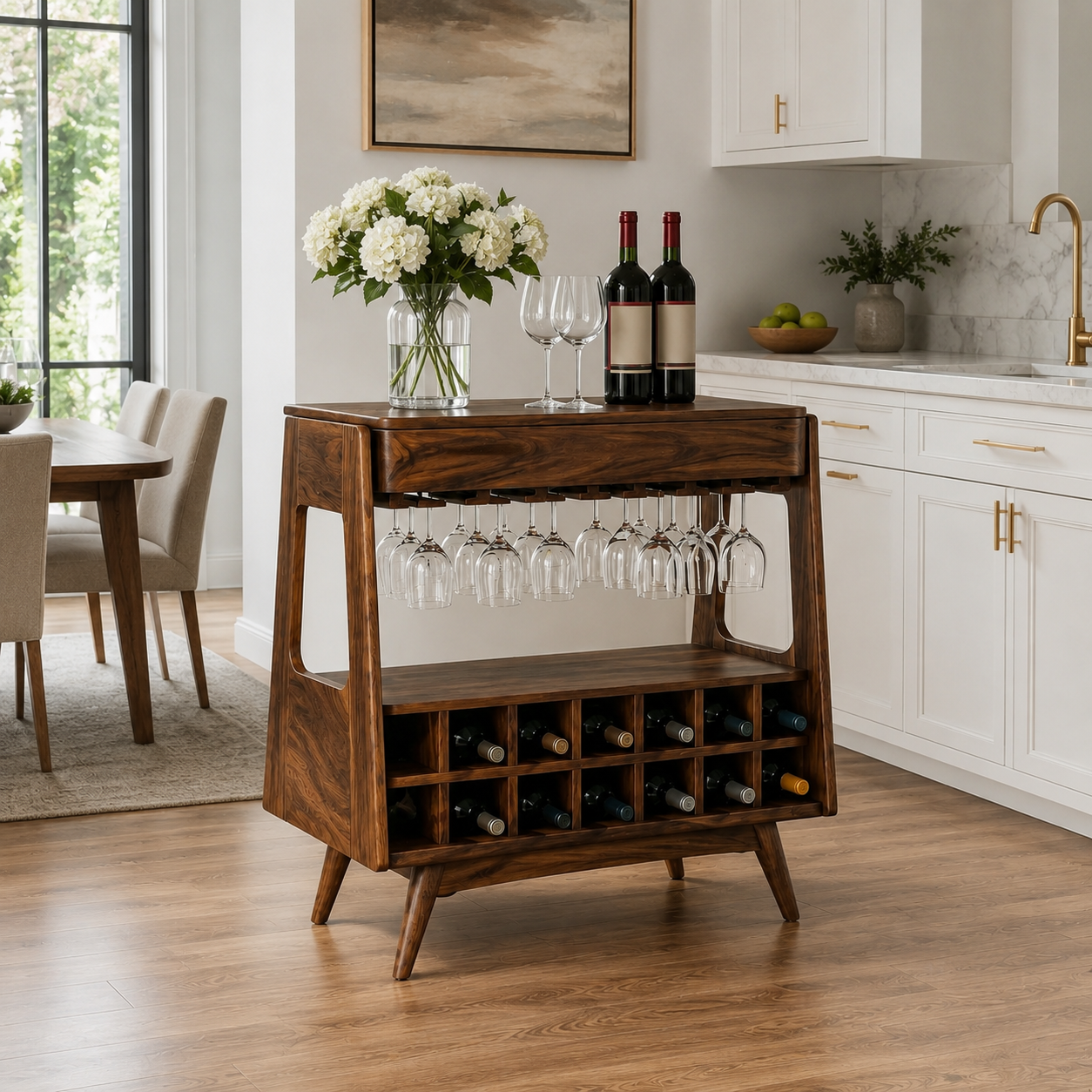 Wood Wine Rack Cabinet – Solid Wood Bar Storage Stand for Dining Room Decor