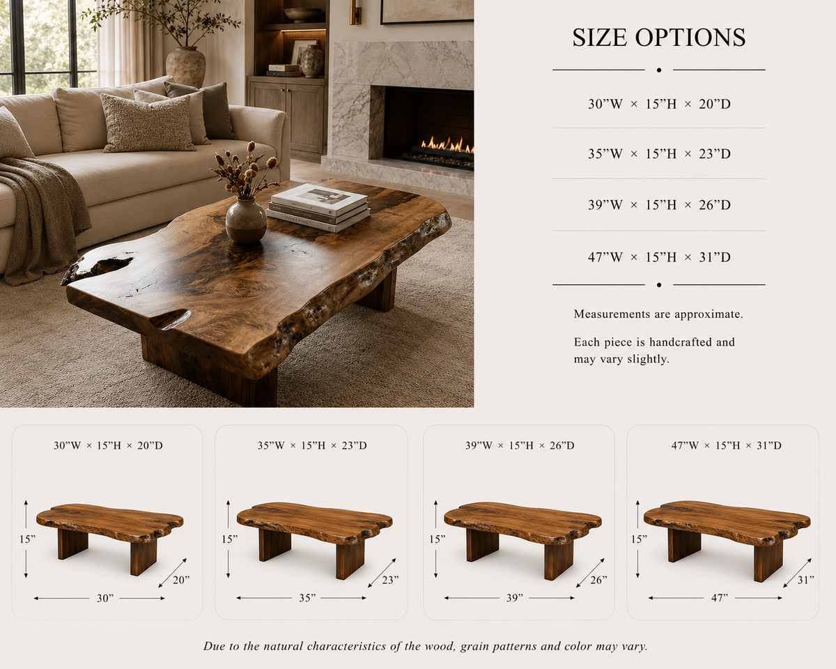 Live Edge Coffee Table – Solid Wood Rustic Table for Living Room