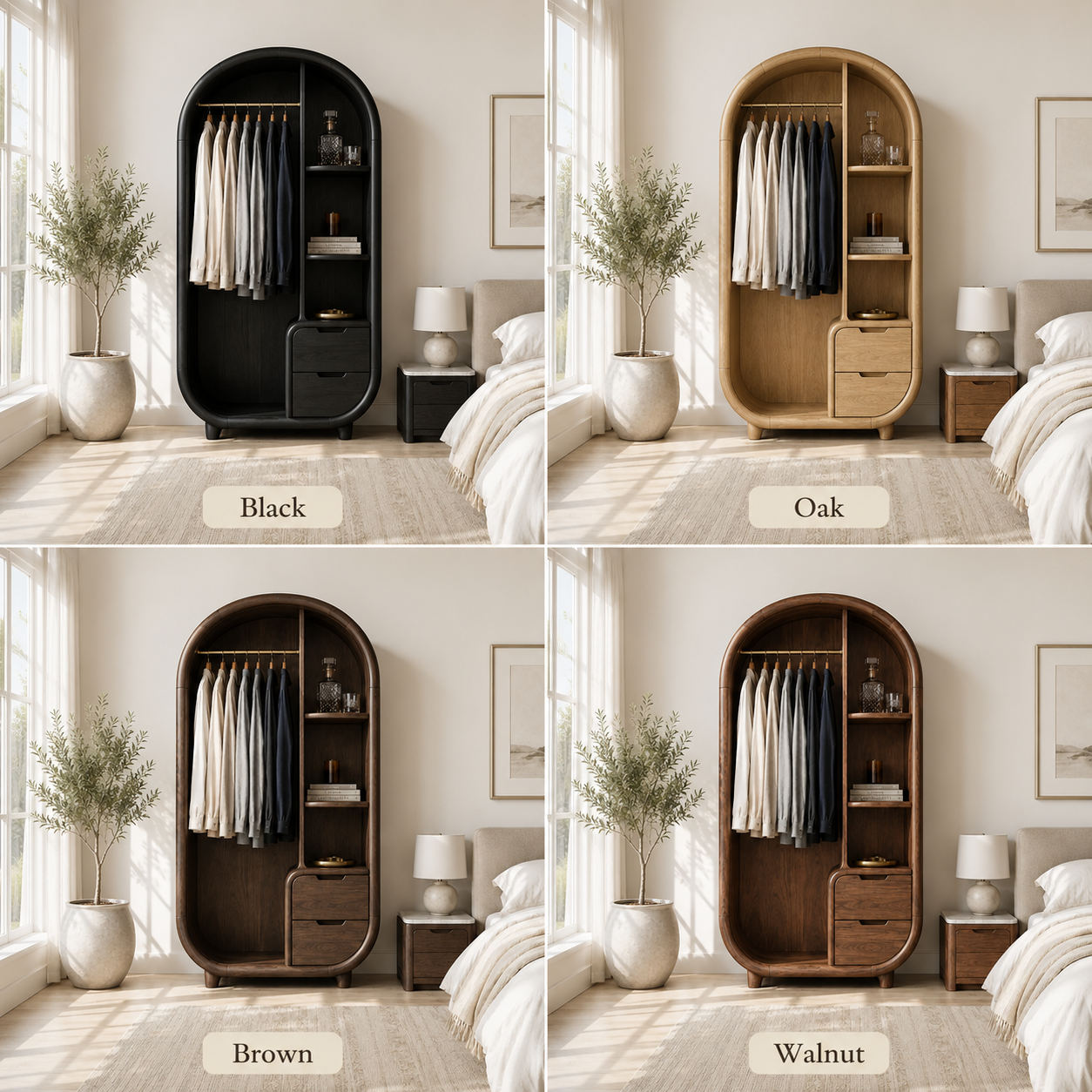 Arched Wood Wardrobe – Solid Wood Clothing Cabinet for Bedroom Decor